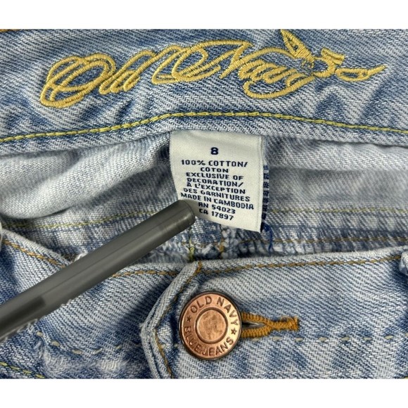Old Navy 8 Bootcut Blue Jeans Denim Gold Details Ripped‎ y2k Festival Grunge VTG - Picture 13 of 16